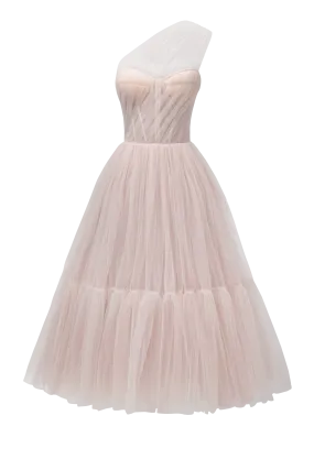 Misty Rose One-Shoulder Cocktail Tulle Dress