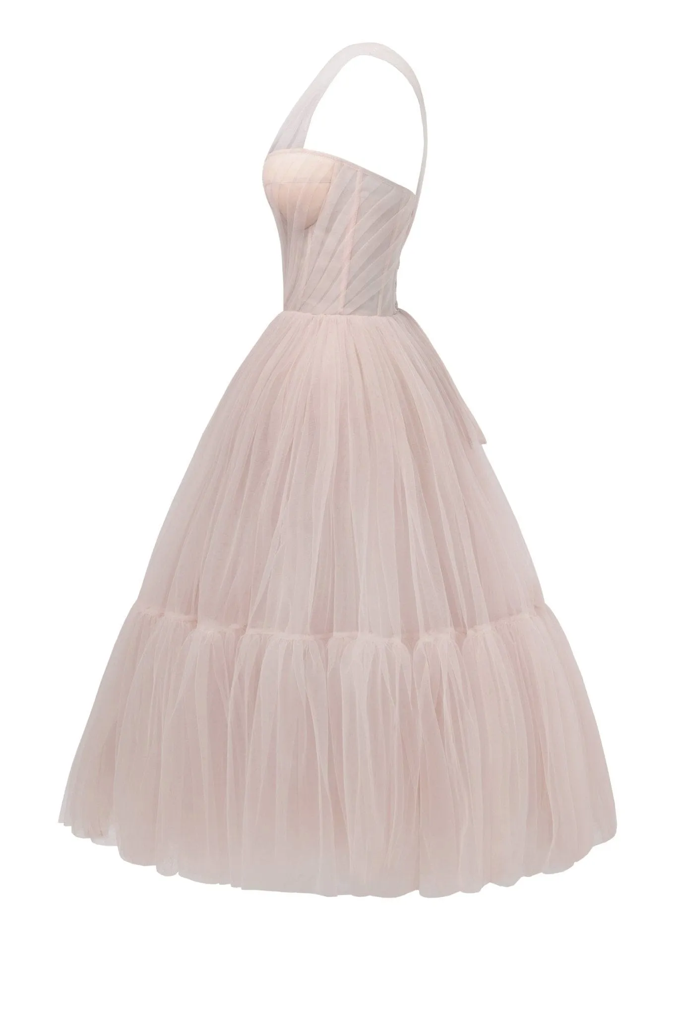 Misty Rose One-Shoulder Cocktail Tulle Dress