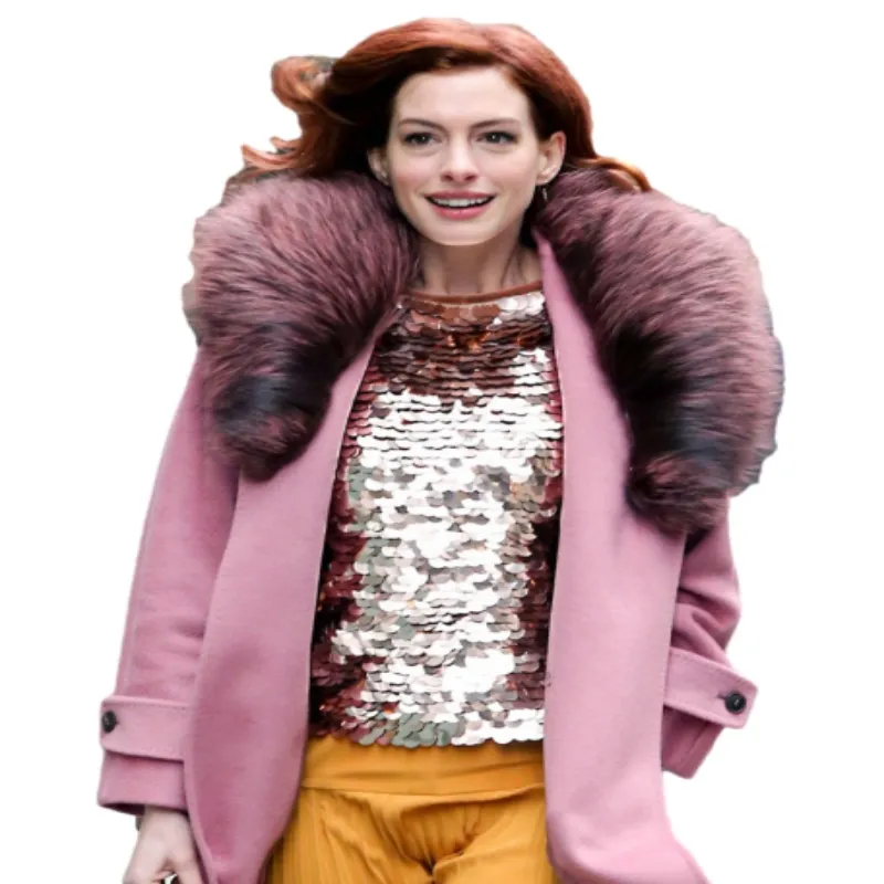 Modern Love Lexi Coat | Anne Hathaway Pink Fur Collar Coat