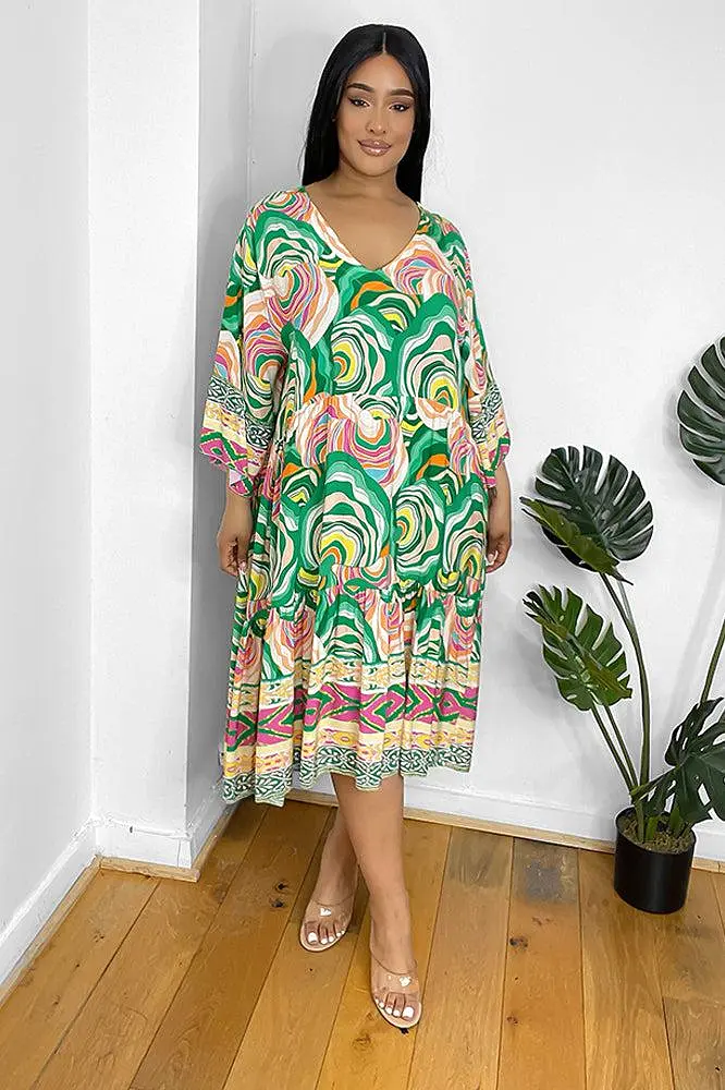 Multicolour Swirl Print Summer Cotton Dress