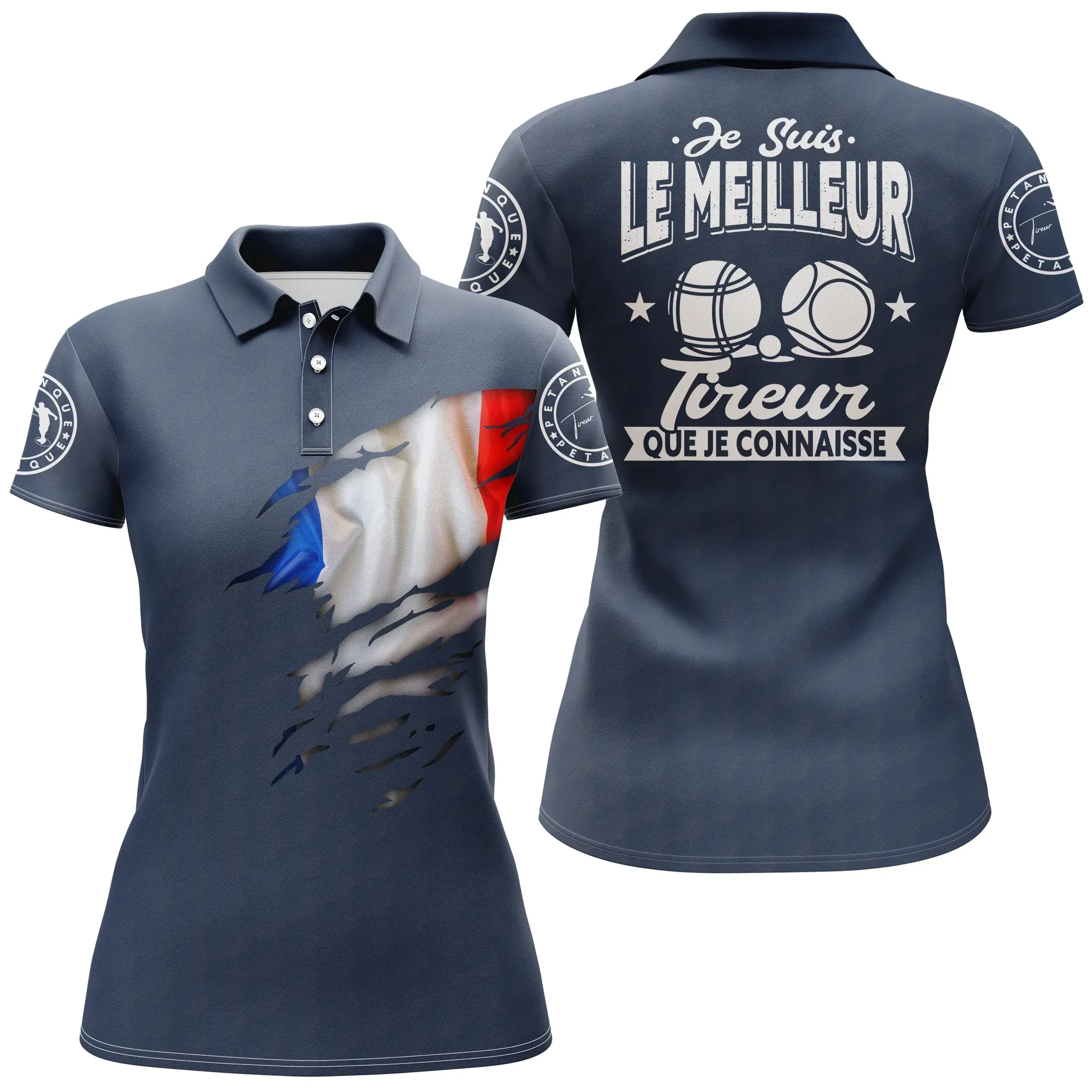 Polo Pétanque Homme Femme, Cadeau Humour Bouliste, Drapeau France, Le Meilleur Tireur - CT22122212