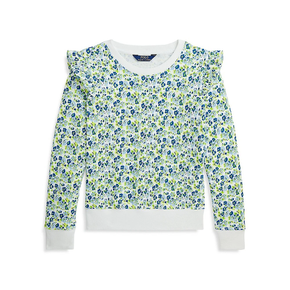 Polo Ralph Lauren Girl's Ruffled Floral French Terry Sweatshirt