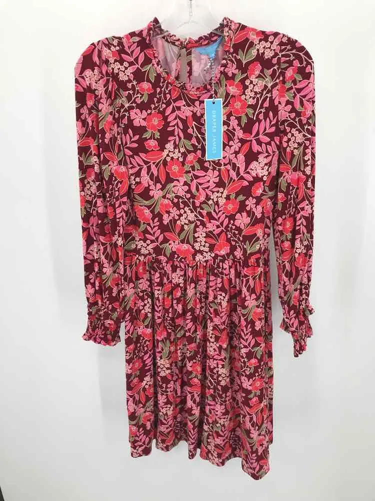 Pre-Owned Draper James Red Size Small Floral Knee Length Long Sleeve Dress