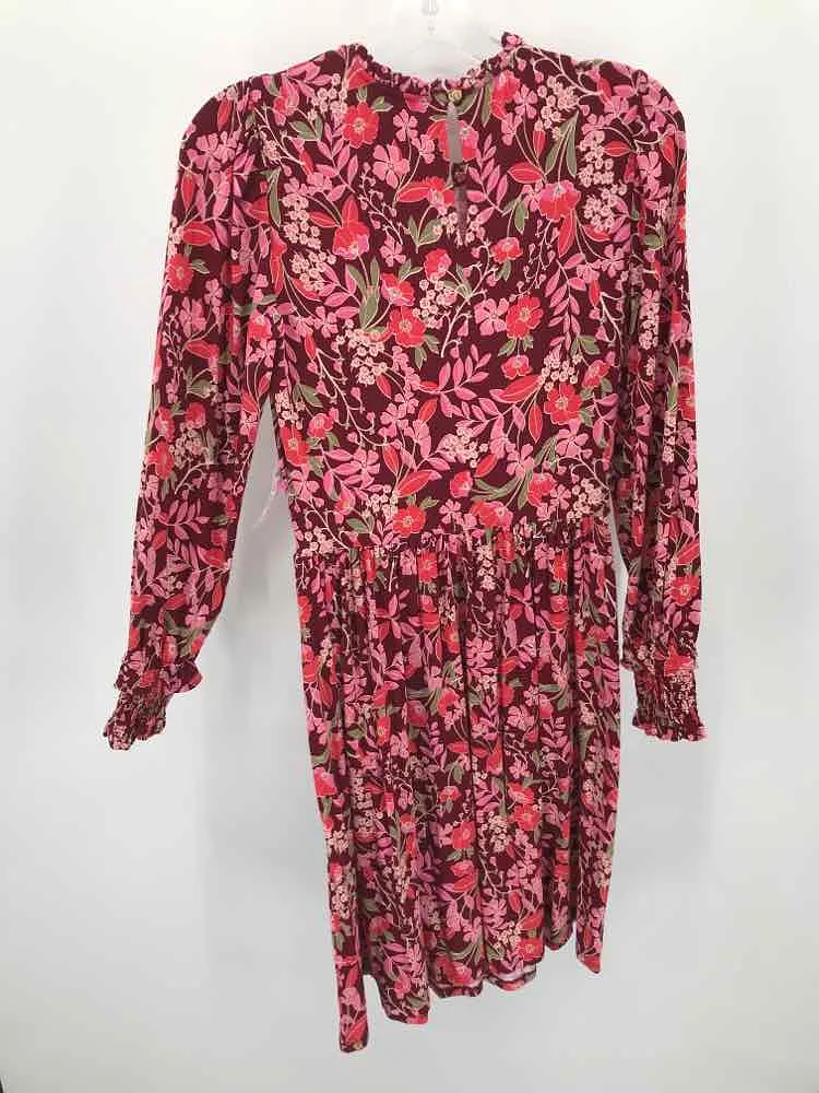 Pre-Owned Draper James Red Size Small Floral Knee Length Long Sleeve Dress