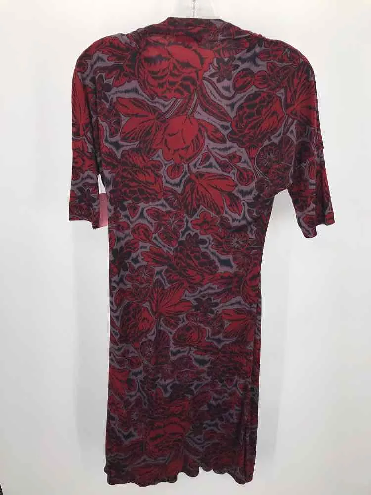 Pre-Owned Etro Red Size 46 Printed Midi Long Sleeve Dress