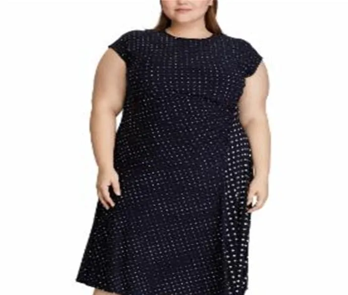 Ralph Lauren Women's Polka Dot Stretch Jersey Dress Blue Size 2X