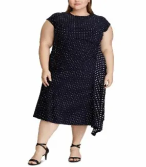 Ralph Lauren Women's Polka Dot Stretch Jersey Dress Blue Size 2X