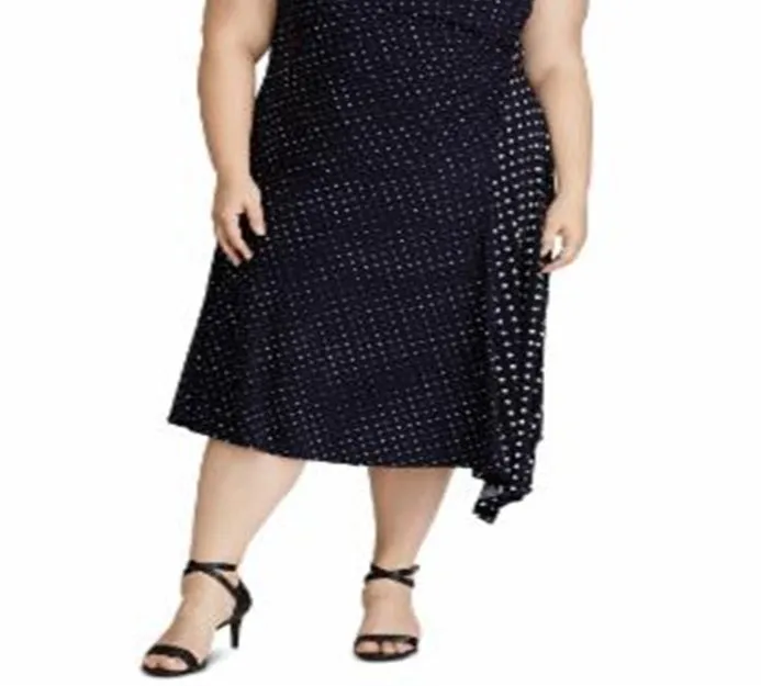 Ralph Lauren Women's Polka Dot Stretch Jersey Dress Blue Size 2X