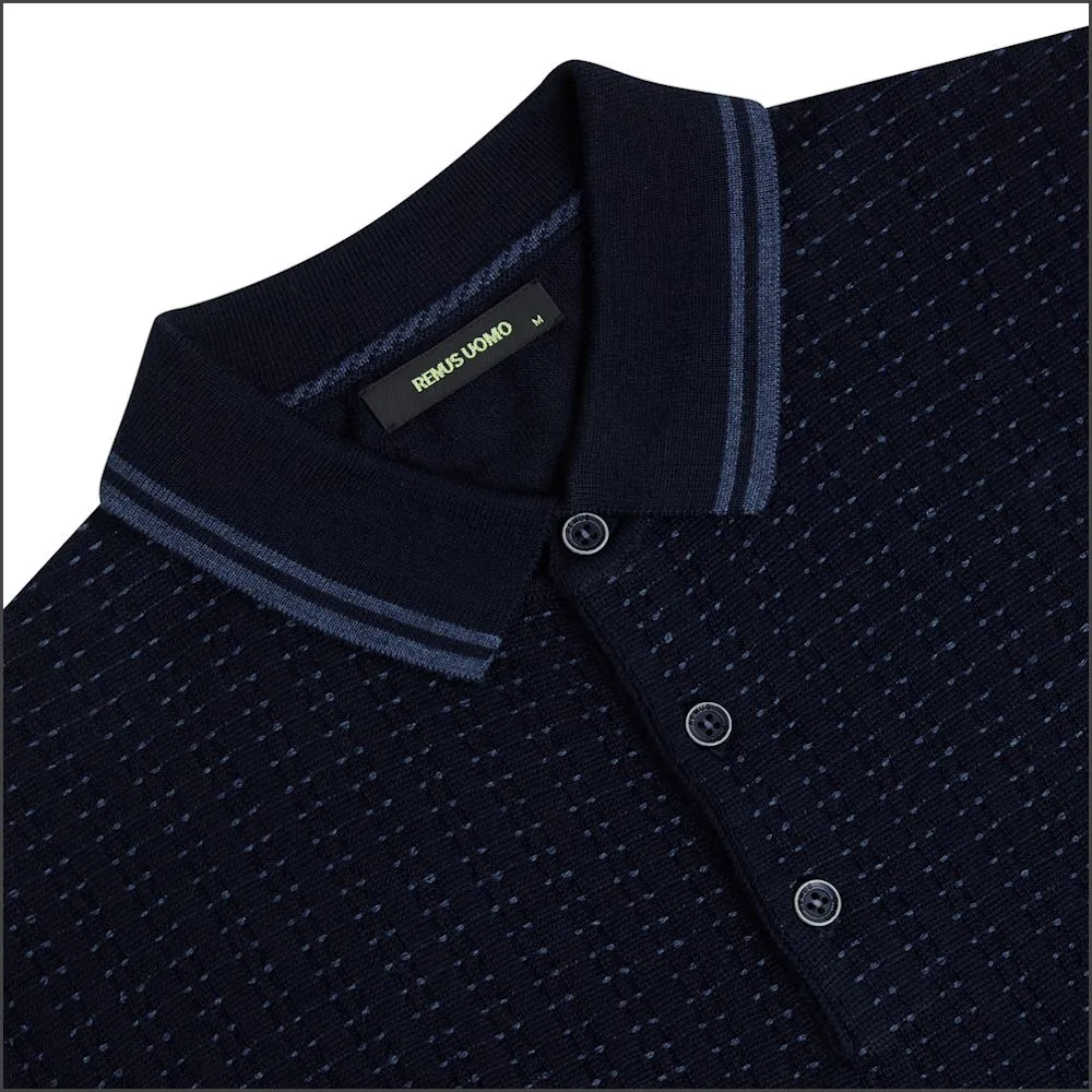 Reums Uomo Slim Fit Merino Wool-Blend Navy Polo^