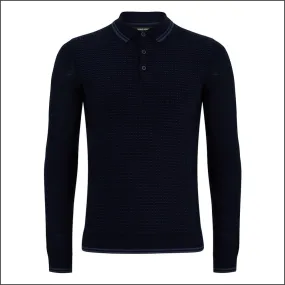 Reums Uomo Slim Fit Merino Wool-Blend Navy Polo^