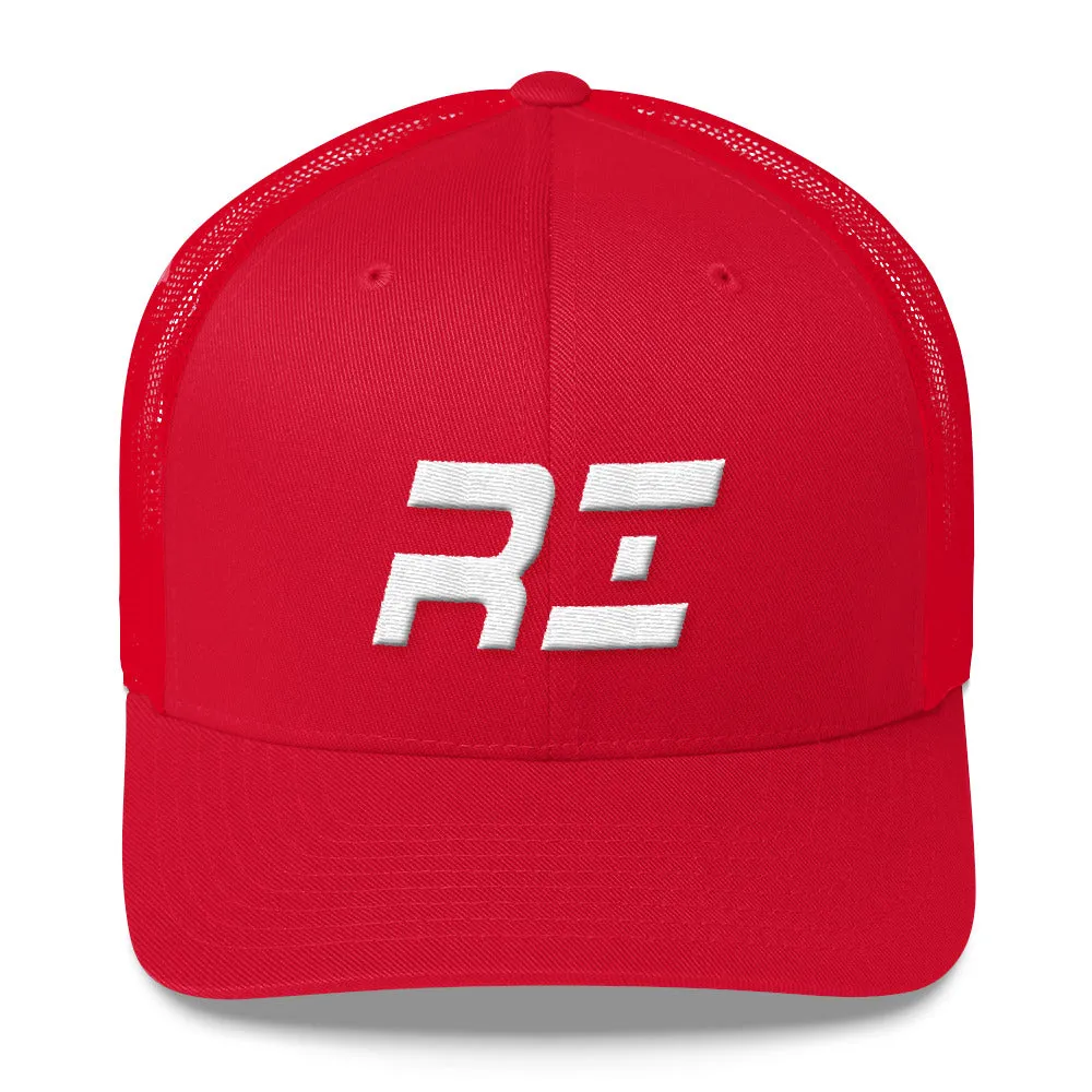 Rhode Island - Mesh Back Trucker Cap - White Embroidery - PA - Many Hat Color Options Available