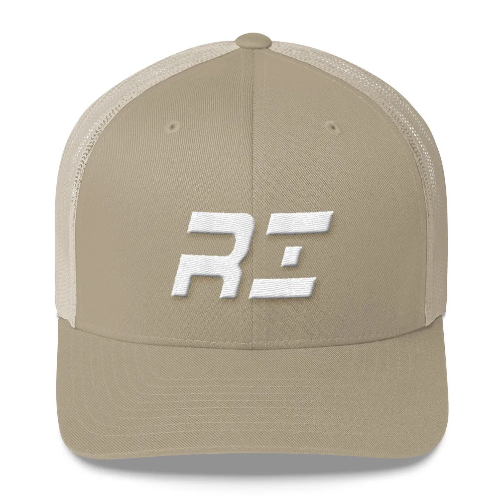 Rhode Island - Mesh Back Trucker Cap - White Embroidery - PA - Many Hat Color Options Available