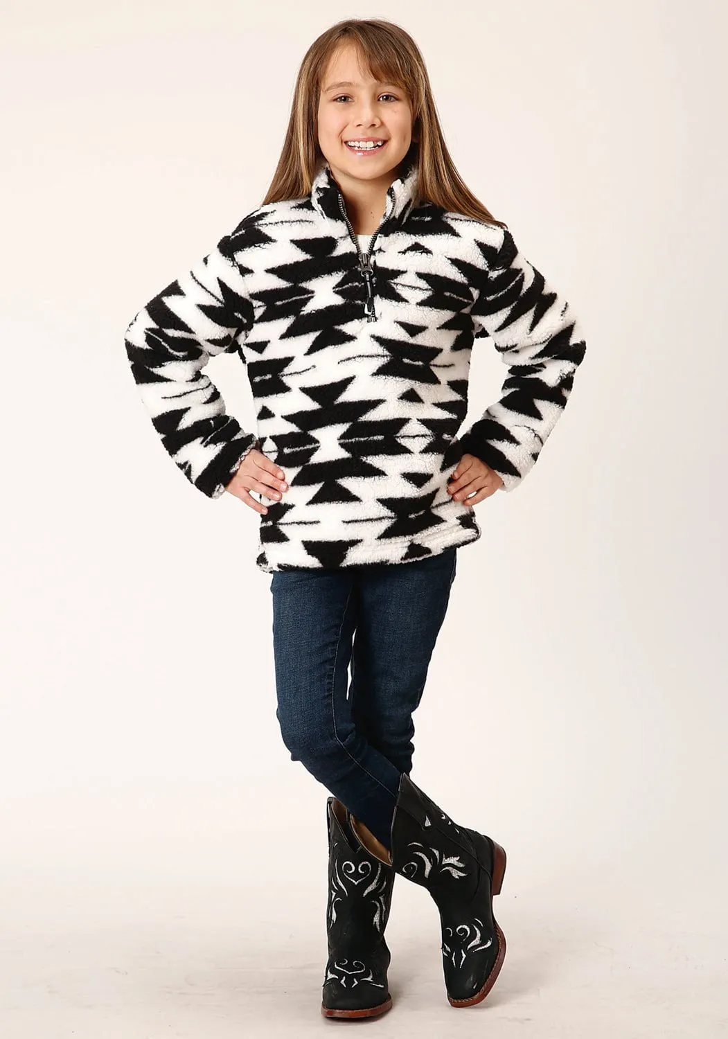 Roper Girls Aztec Polar Black 100% Polyester Fleece Jacket