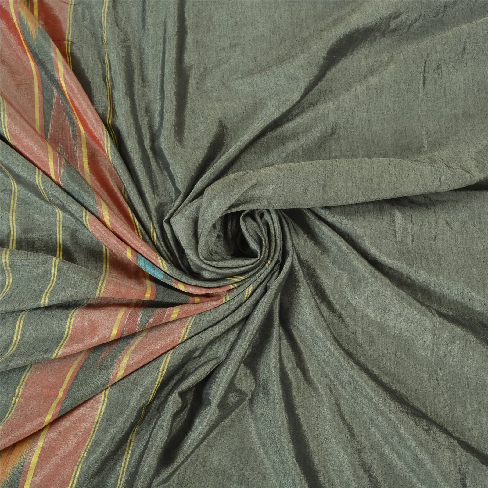 Sanskriti Vintage Grey Pochampally Ikat Sarees Handwoven Blend Silk Sari Fabric