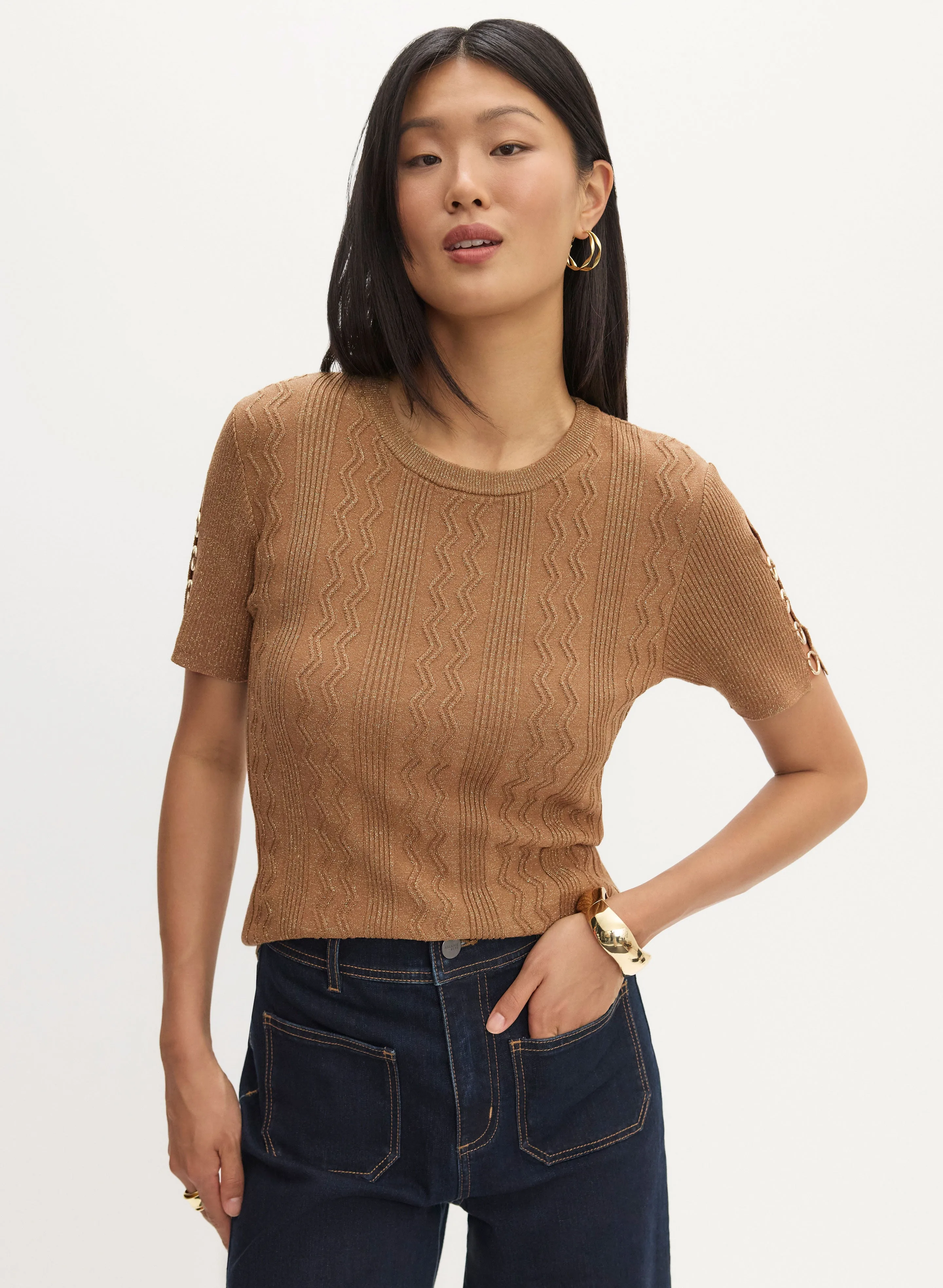 Short Sleeve Ring Detail Sweater