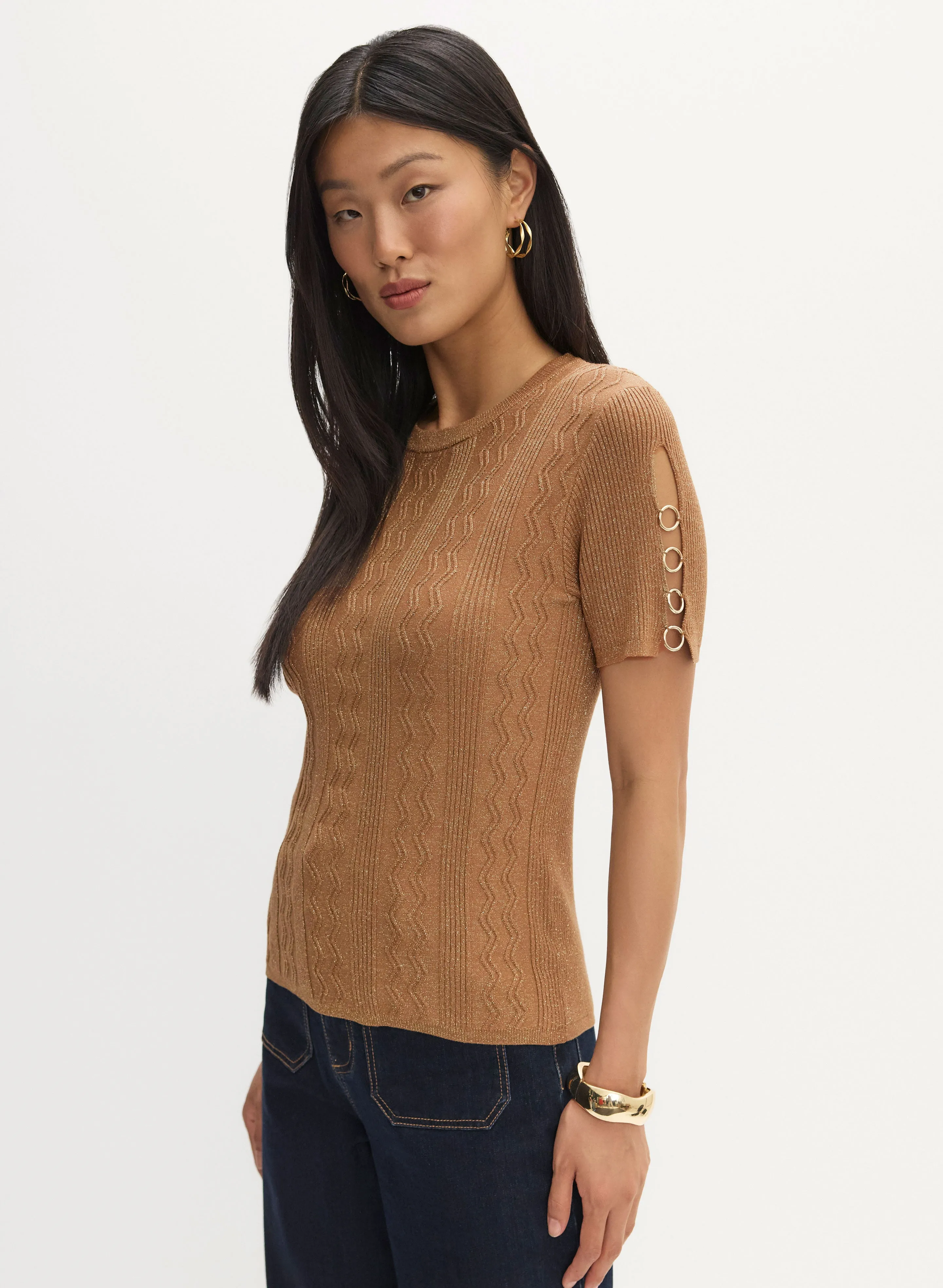 Short Sleeve Ring Detail Sweater