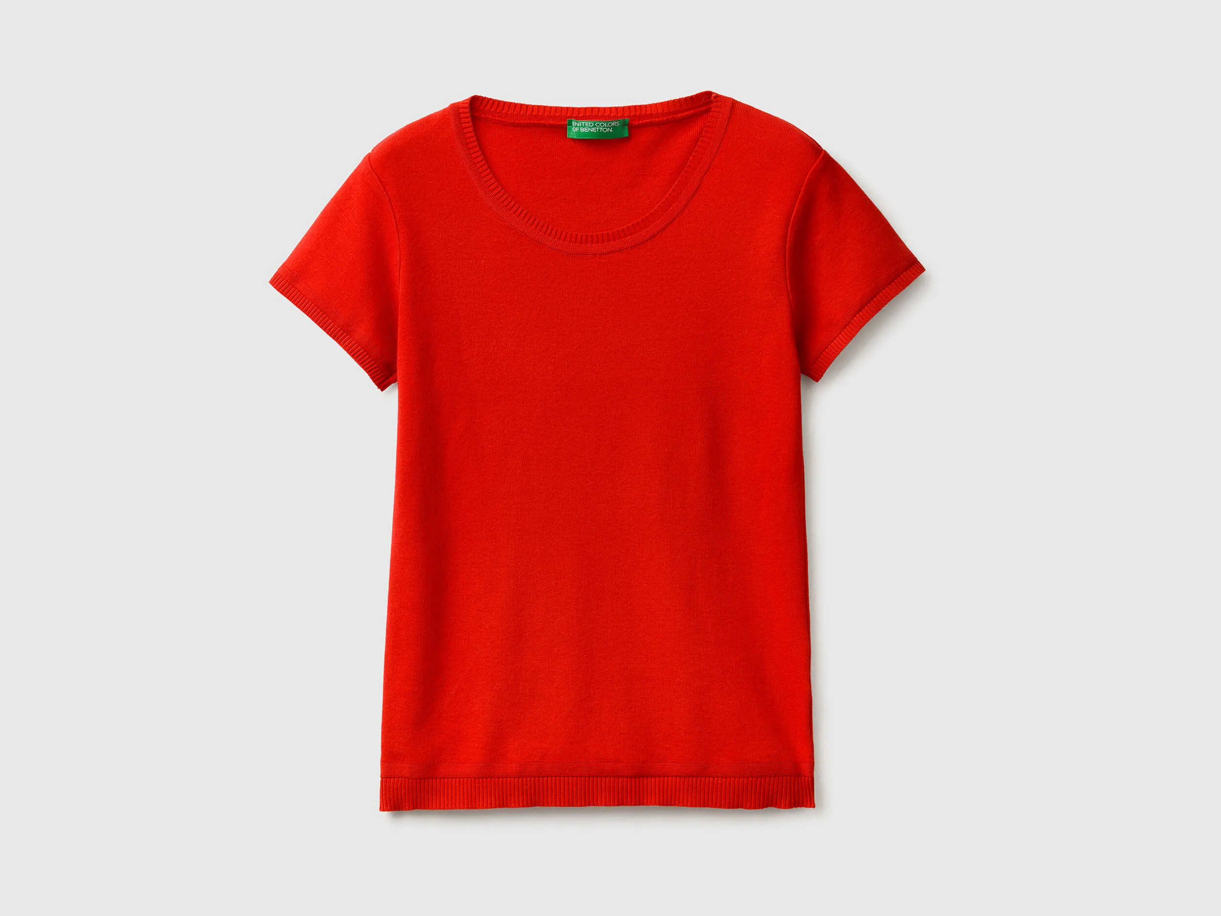 Short sleeve sweater in 100% cotton - Red | Benetton