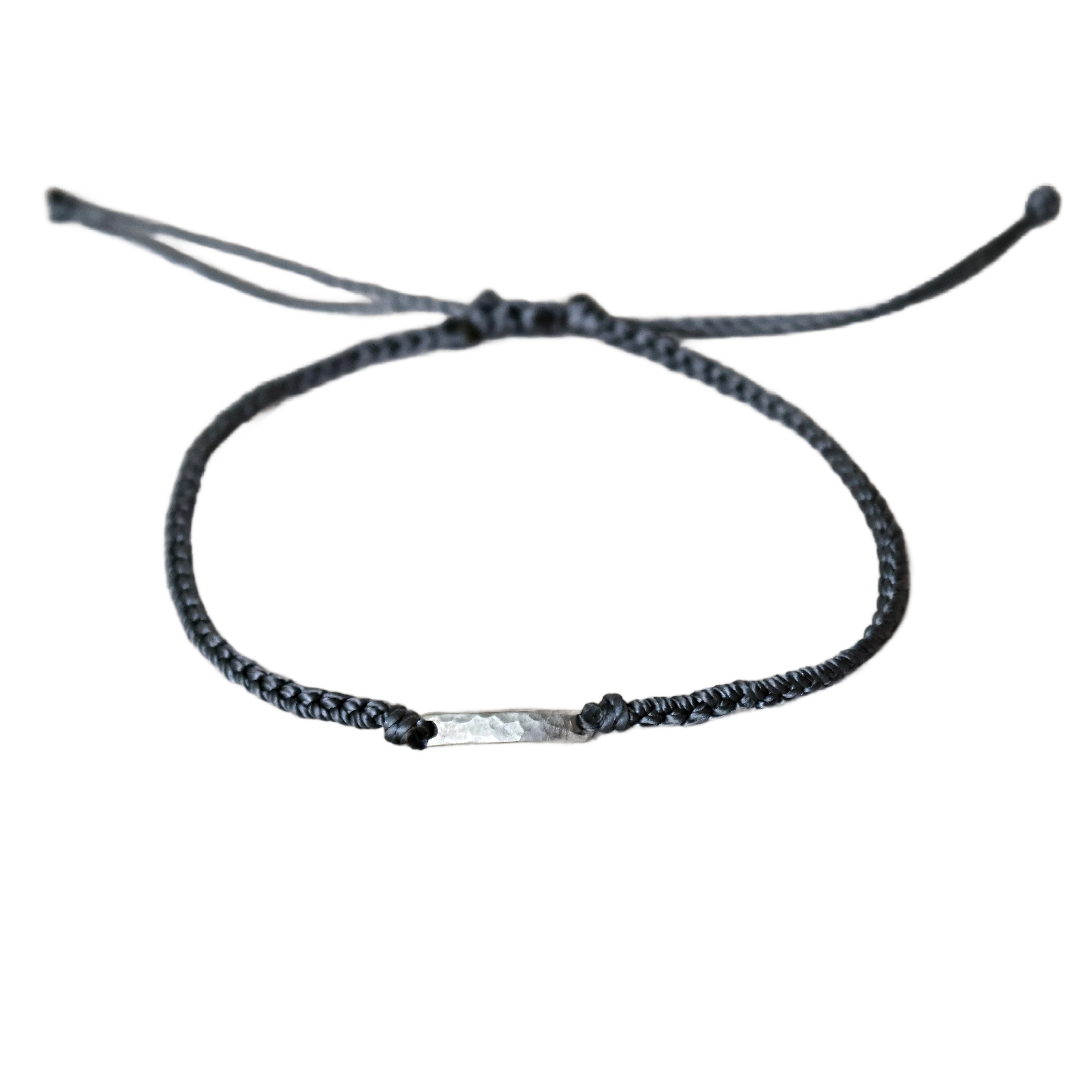 Silver Bar Grey Macrame Bracelet