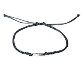 Silver Bar Grey Macrame Bracelet