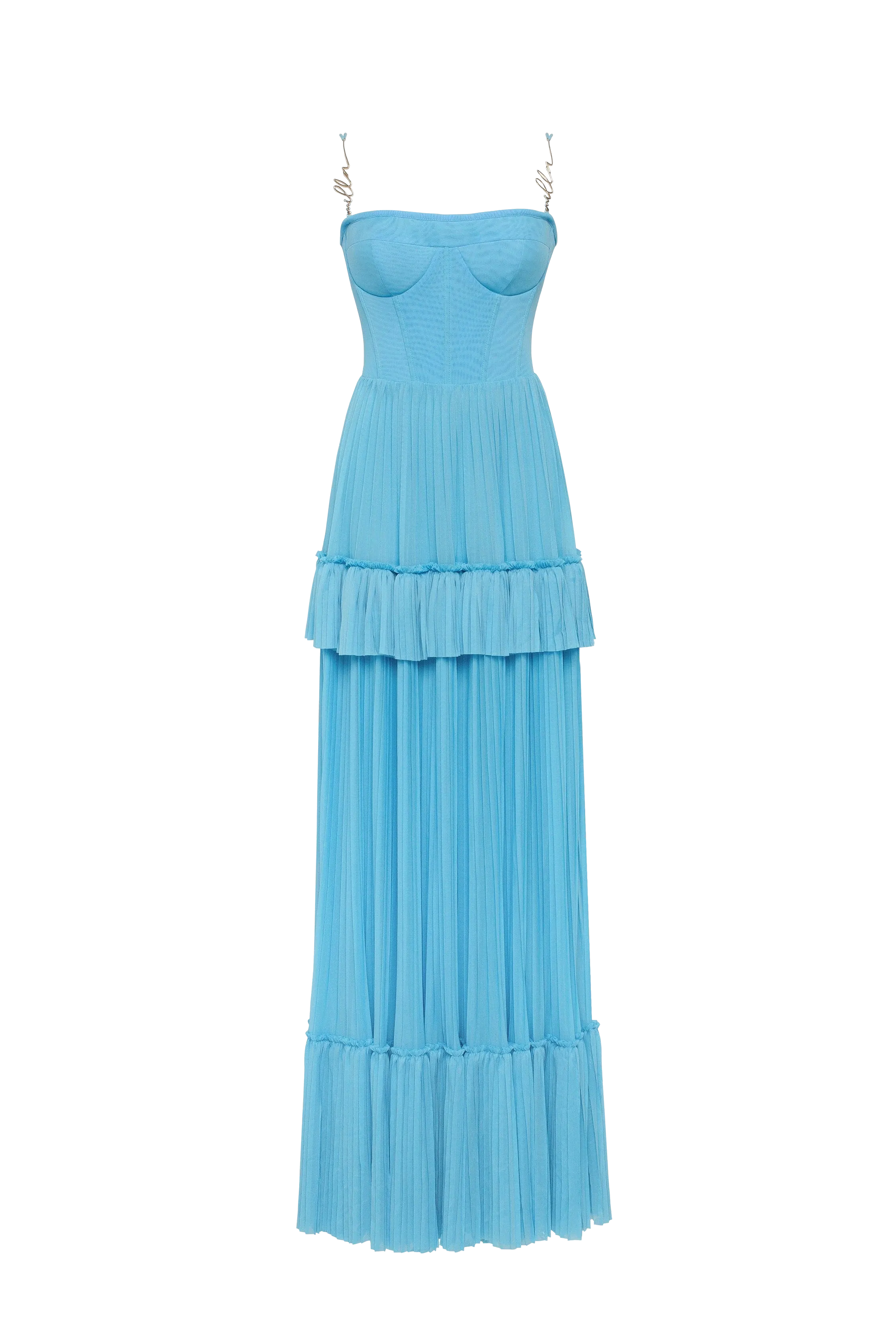 Sky-blue spaghetti strap pleated maxi dress, Garden of Eden