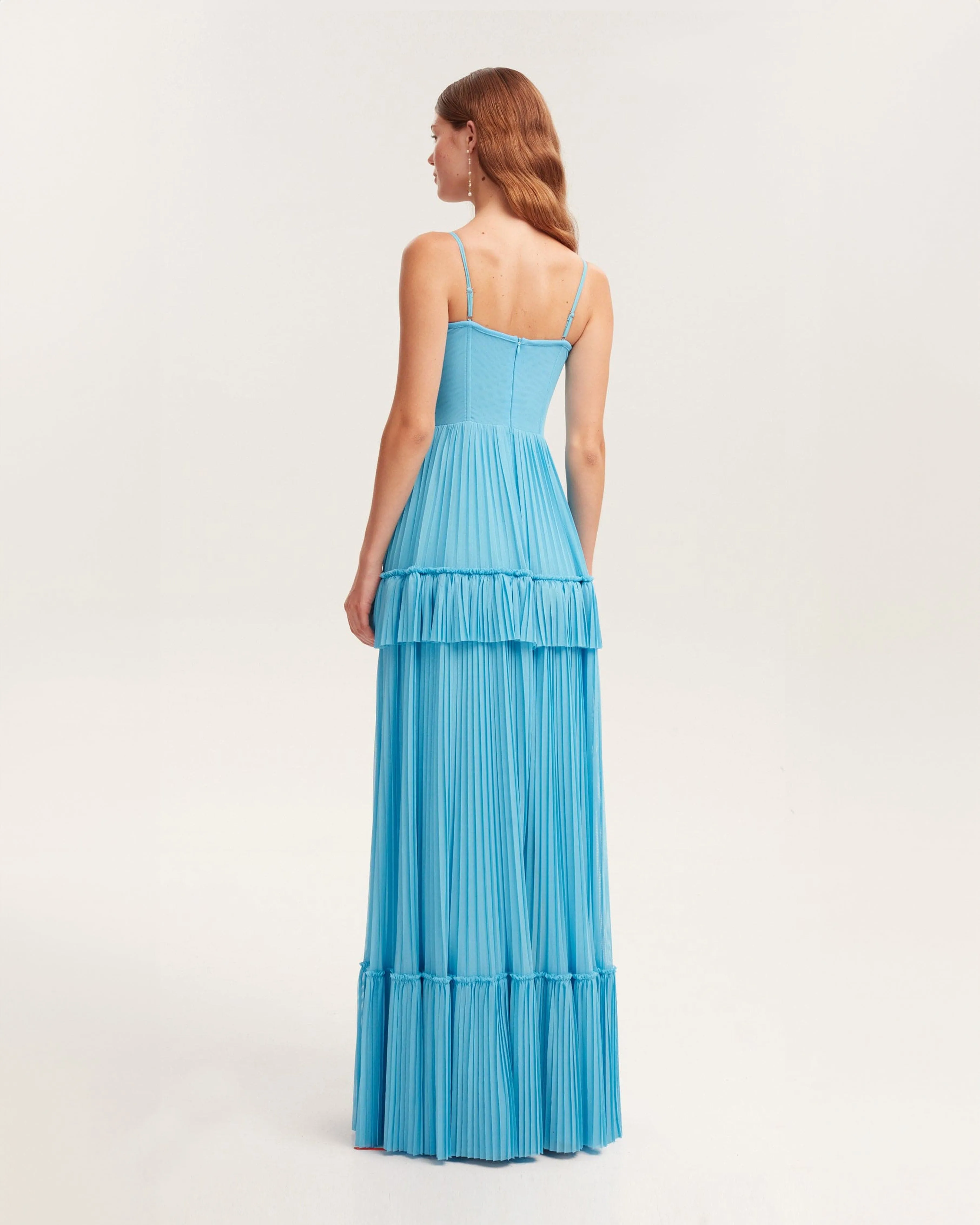 Sky-blue spaghetti strap pleated maxi dress, Garden of Eden