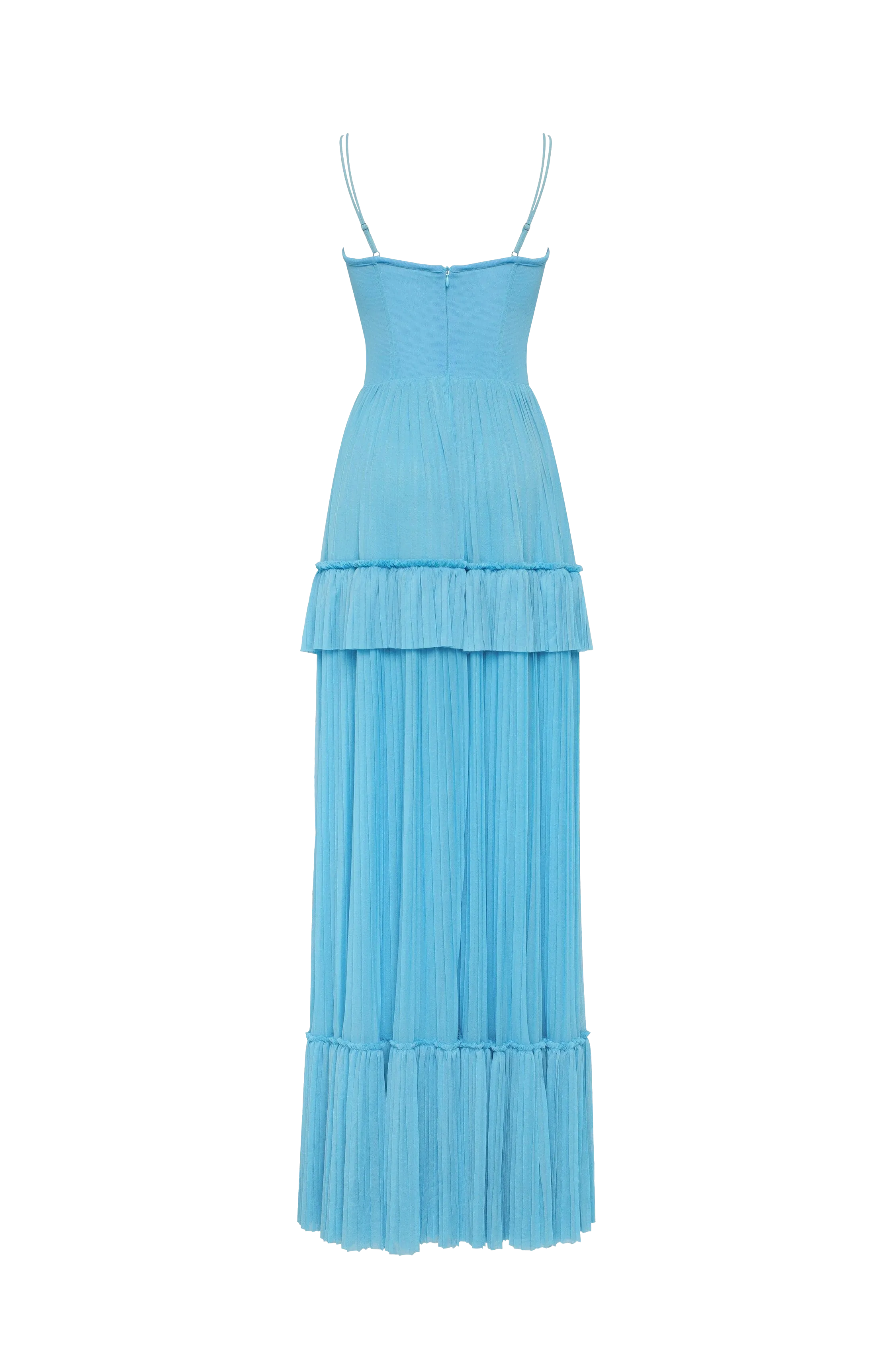 Sky-blue spaghetti strap pleated maxi dress, Garden of Eden