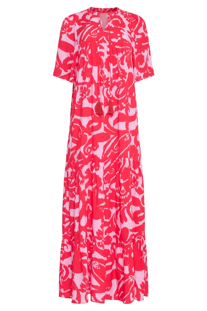 Smashed Lemon Pink and Red Floral Baroque Maxi Dress