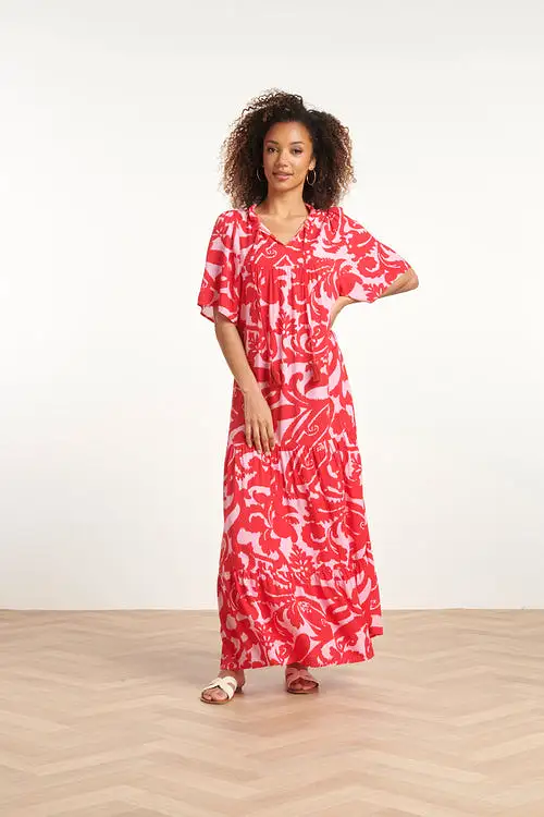 Smashed Lemon Pink and Red Floral Baroque Maxi Dress