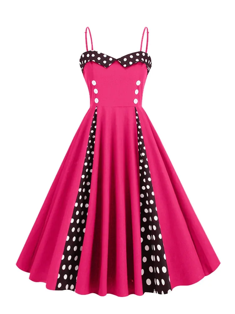 Sweetheart Neck Spaghetti Strap Double Breasted Long Dress 50s Pinup Vintage Polka Dot Ladies Party Sexy Dresses