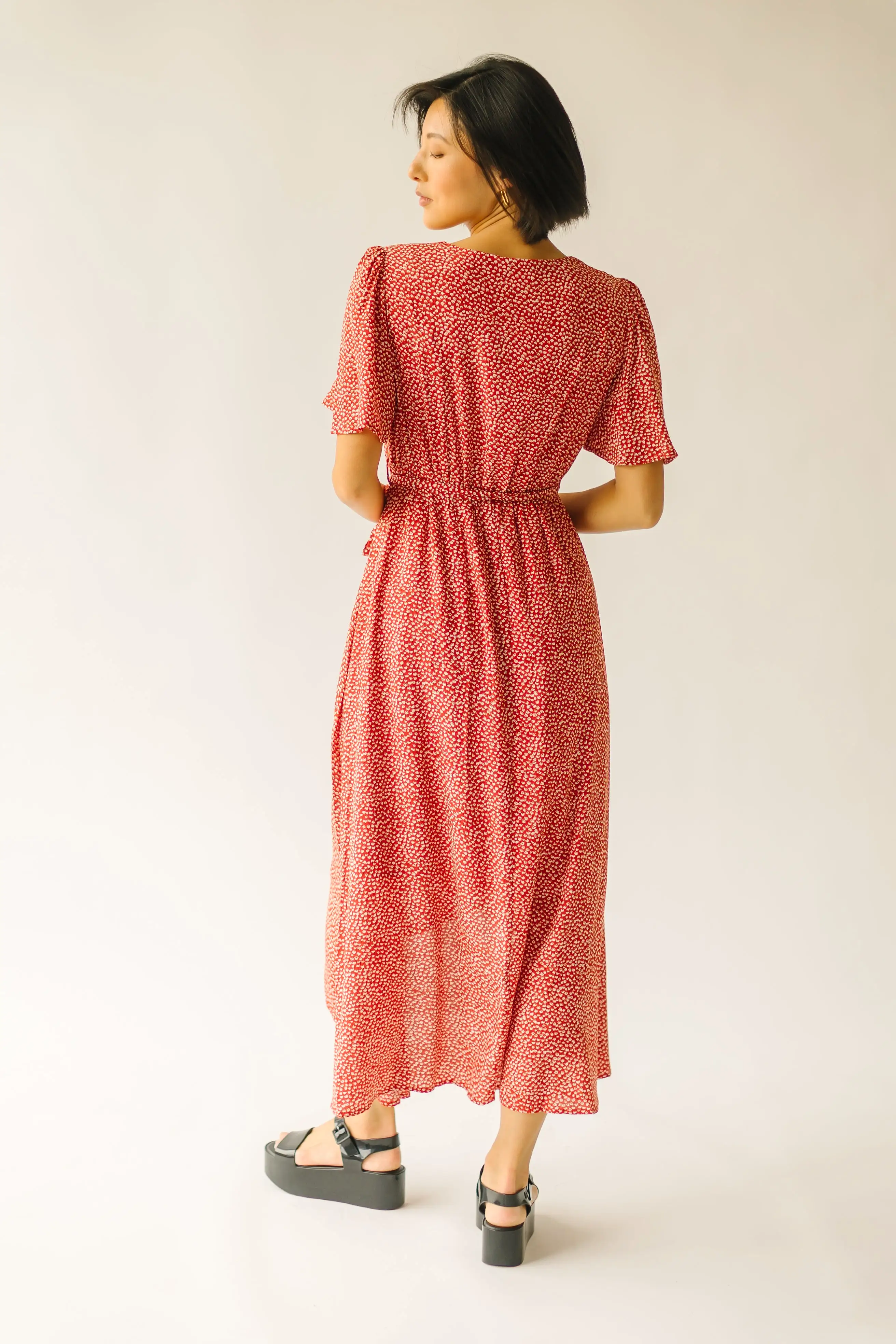 The Doyal Printed Wrap Dress in Red