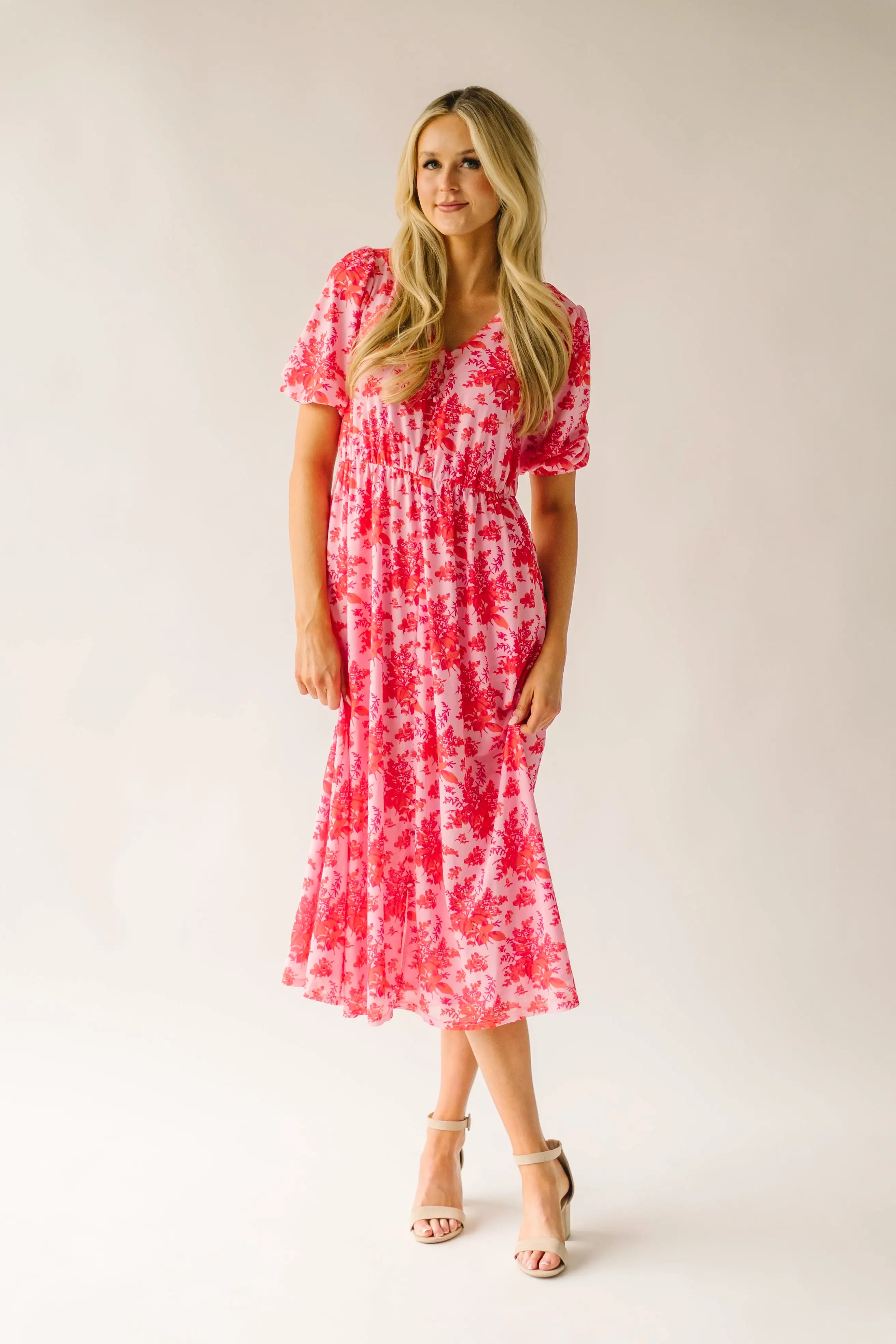 The Waltmer Floral Midi Dress in Red Multi