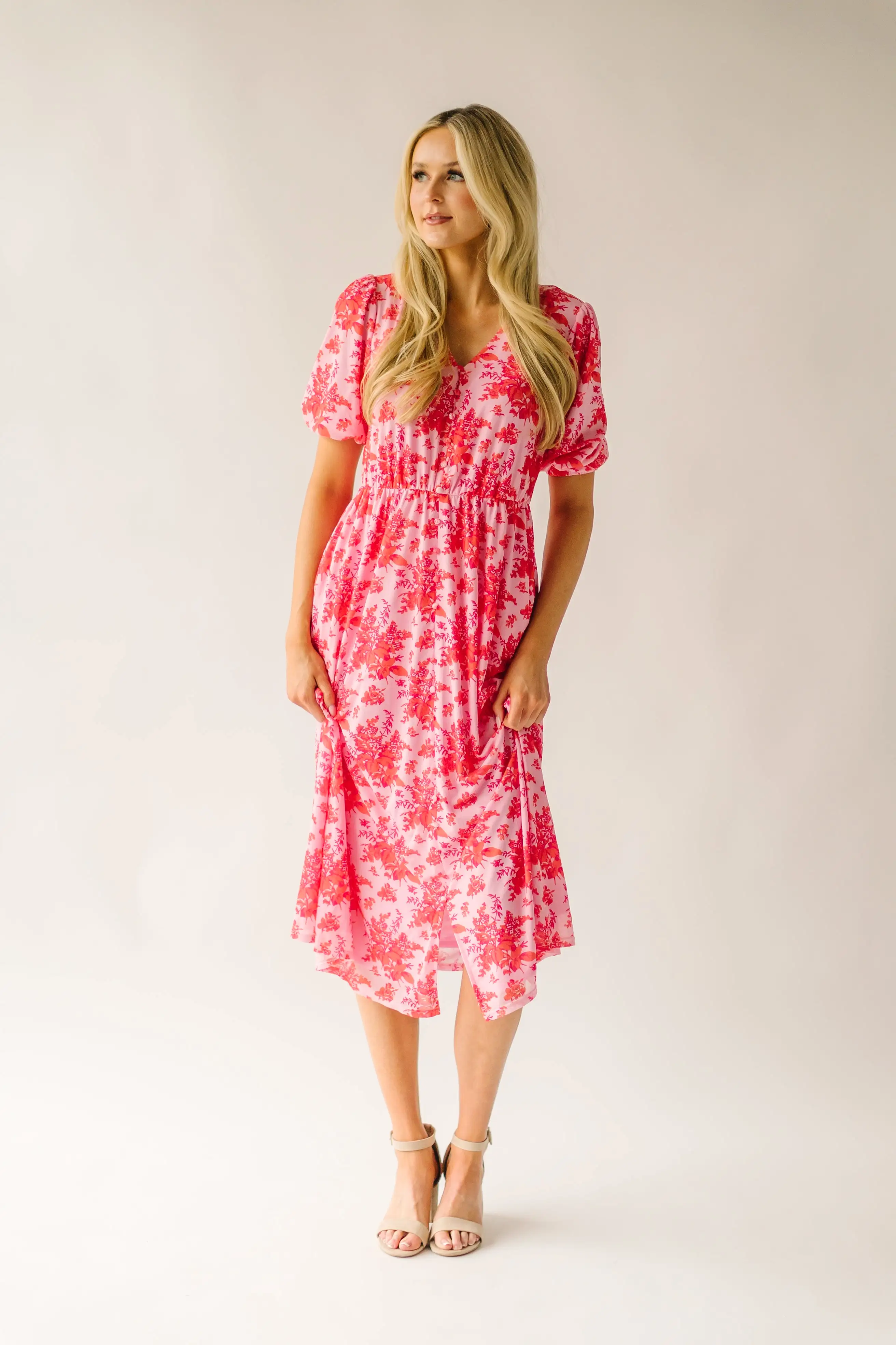 The Waltmer Floral Midi Dress in Red Multi