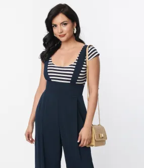 Unique Vintage Navy Blue Stripe Scoop Neck Bodysuit