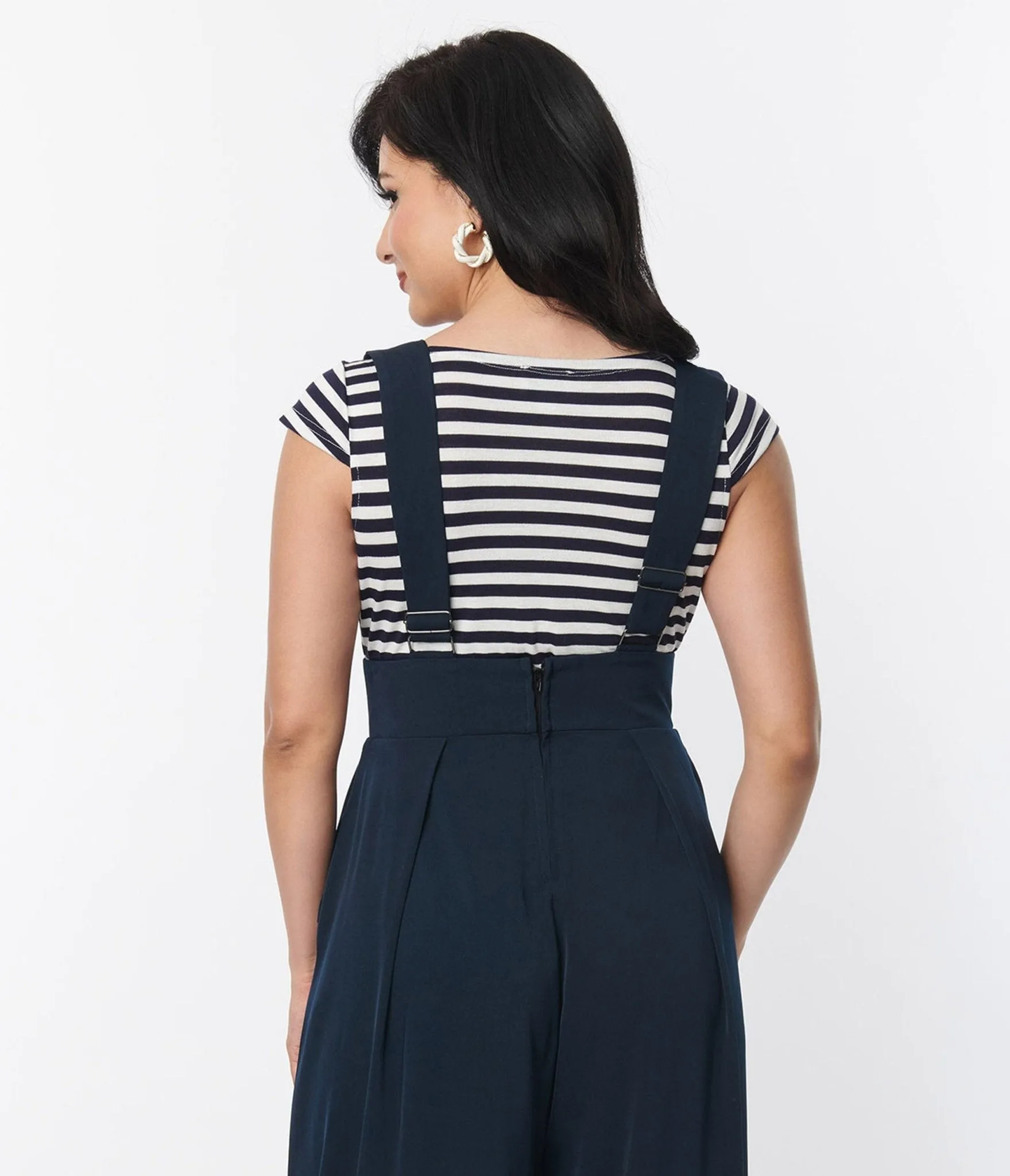 Unique Vintage Navy Blue Stripe Scoop Neck Bodysuit