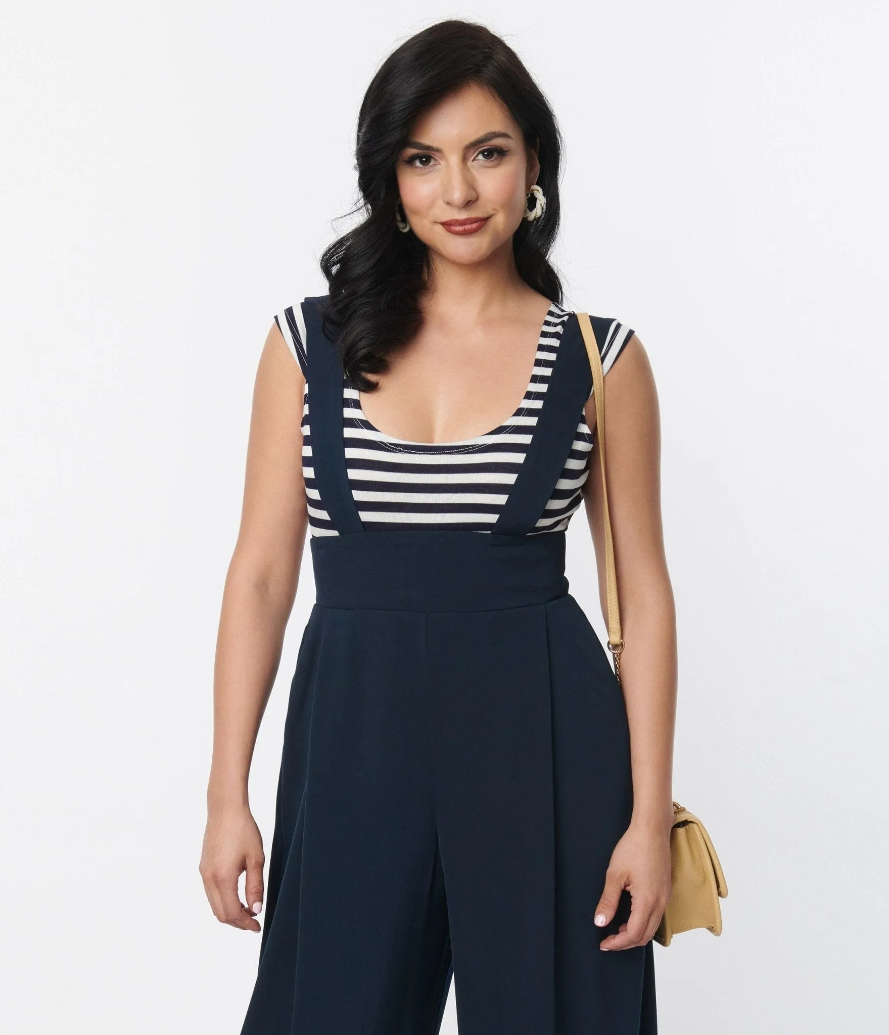 Unique Vintage Navy Blue Stripe Scoop Neck Bodysuit