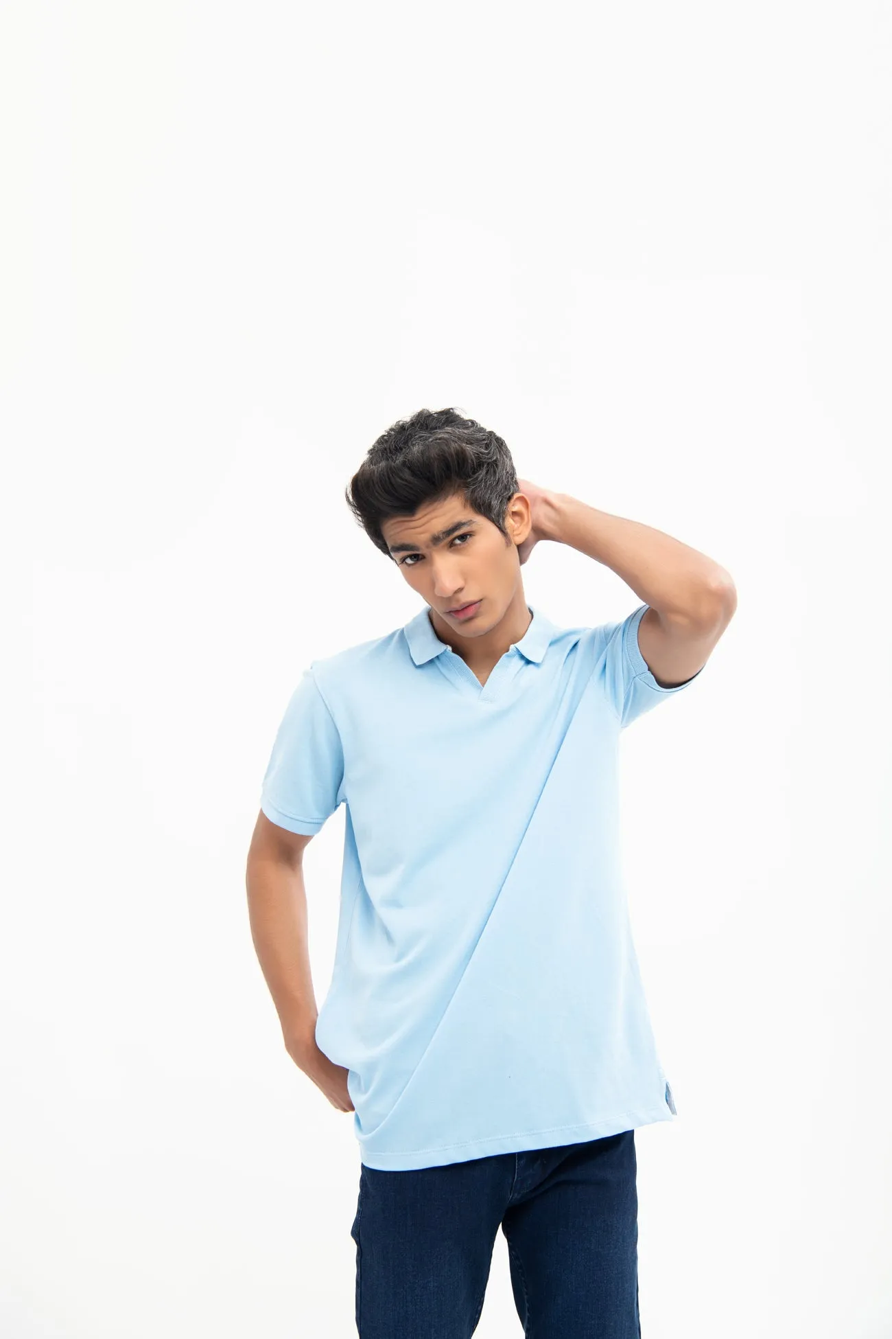 V NECK REGULAR FIT COTTON POLO SHIRT