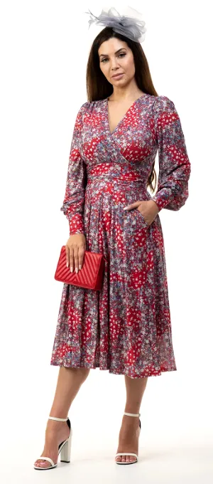 Vanessa Red Floral Midi Dress