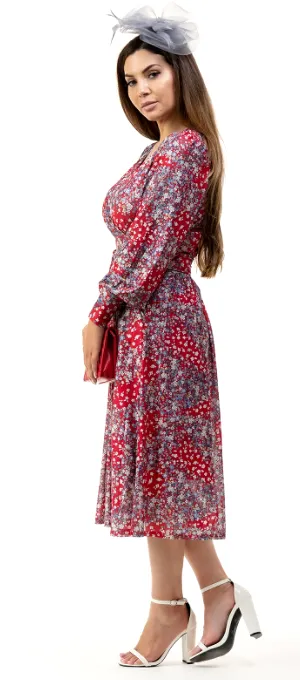 Vanessa Red Floral Midi Dress