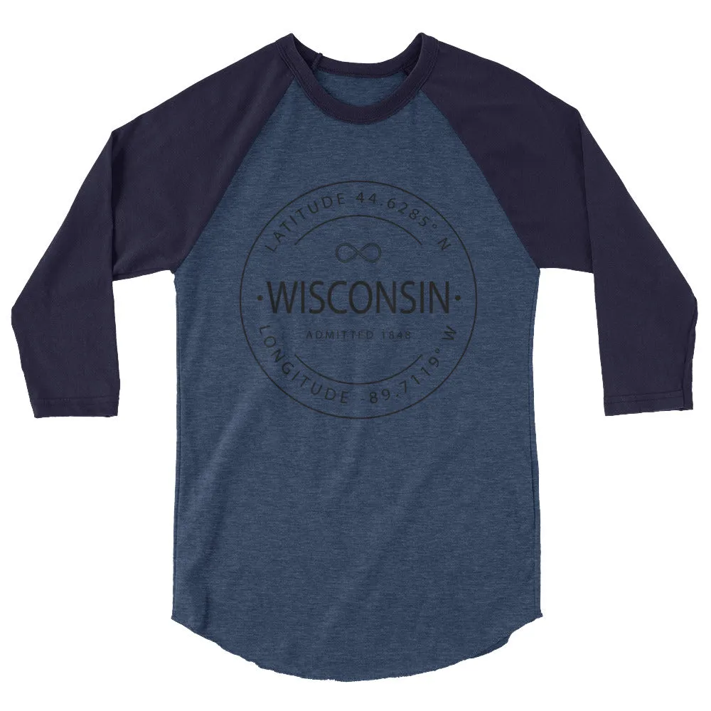 Wisconsin - 3/4 Sleeve Raglan Shirt - Latitude & Longitude