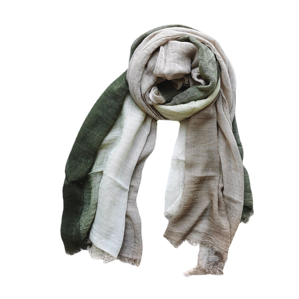 Women Cotton Gradient Color Natural Fold Silk Scar Casual Neck Protection Literary Style Scarf