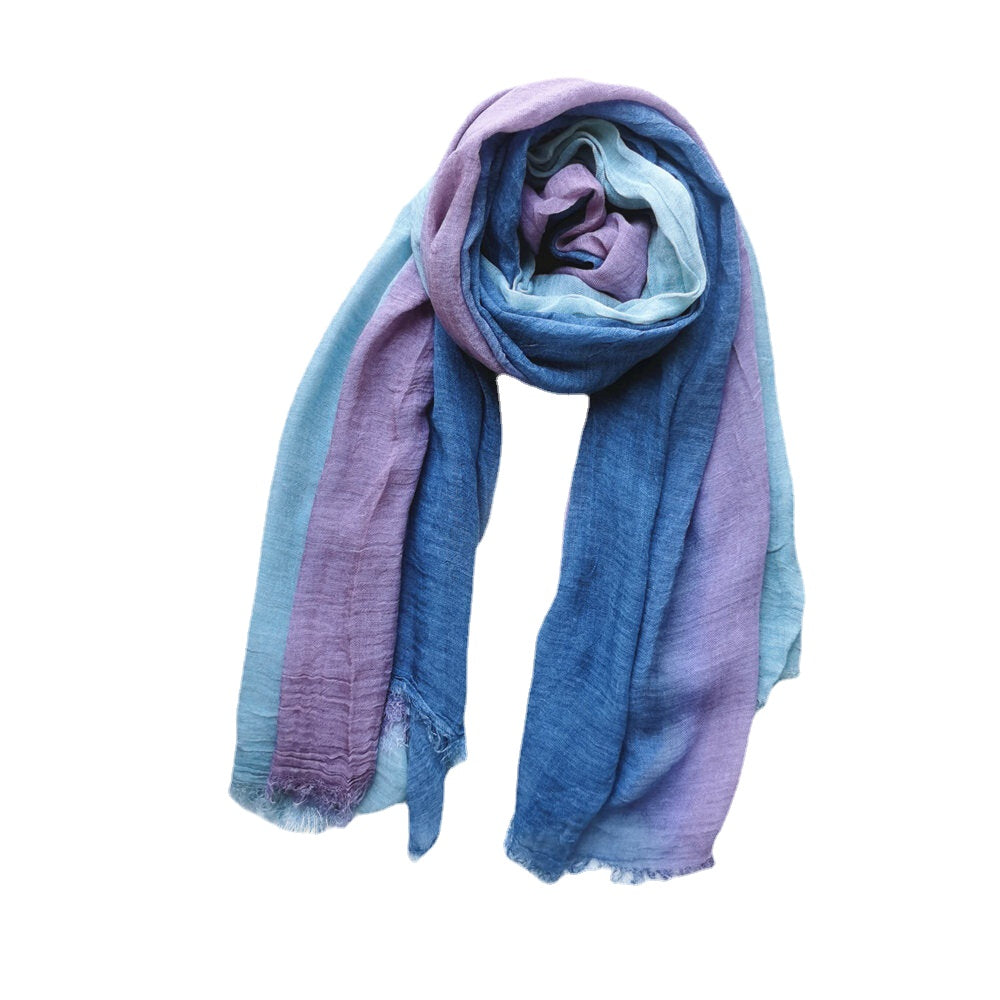 Women Cotton Gradient Color Natural Fold Silk Scar Casual Neck Protection Literary Style Scarf