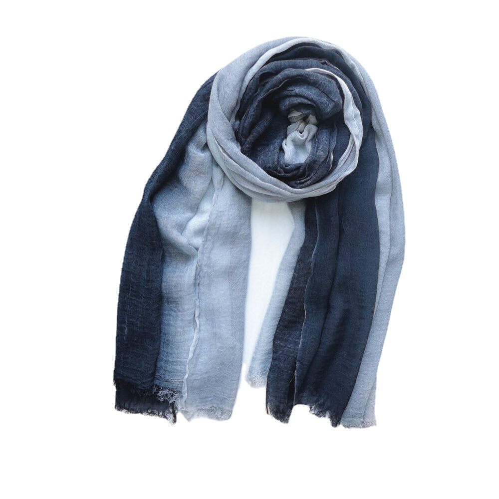 Women Cotton Gradient Color Natural Fold Silk Scar Casual Neck Protection Literary Style Scarf