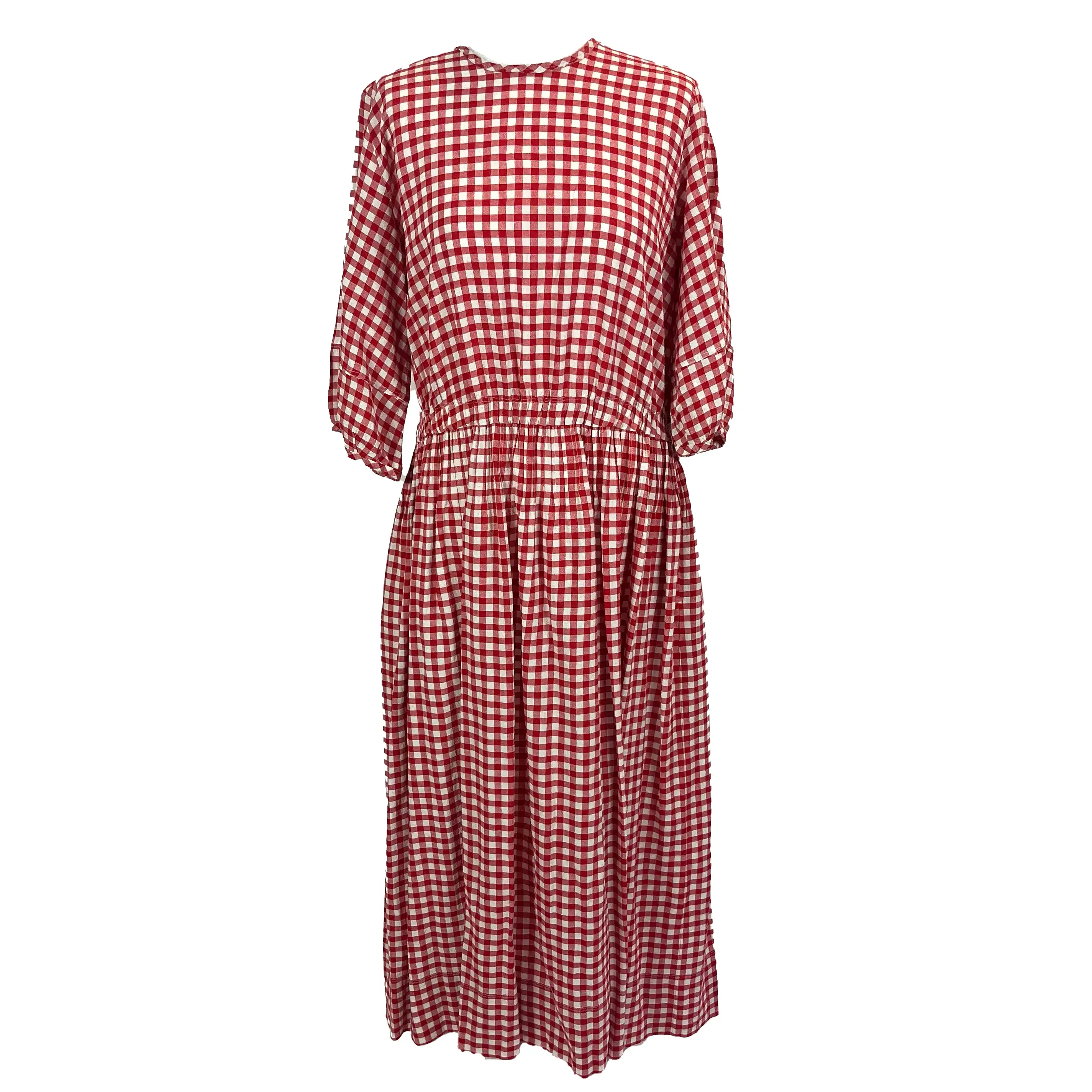 Y.M.C. Red Gingham Cotton Mix Midi Dress L