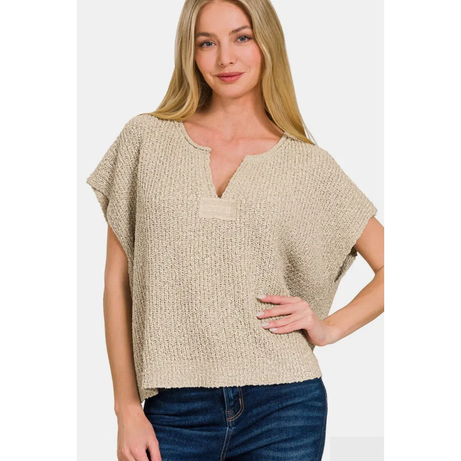 Zenana Short Sleeve Side Slit Sweater