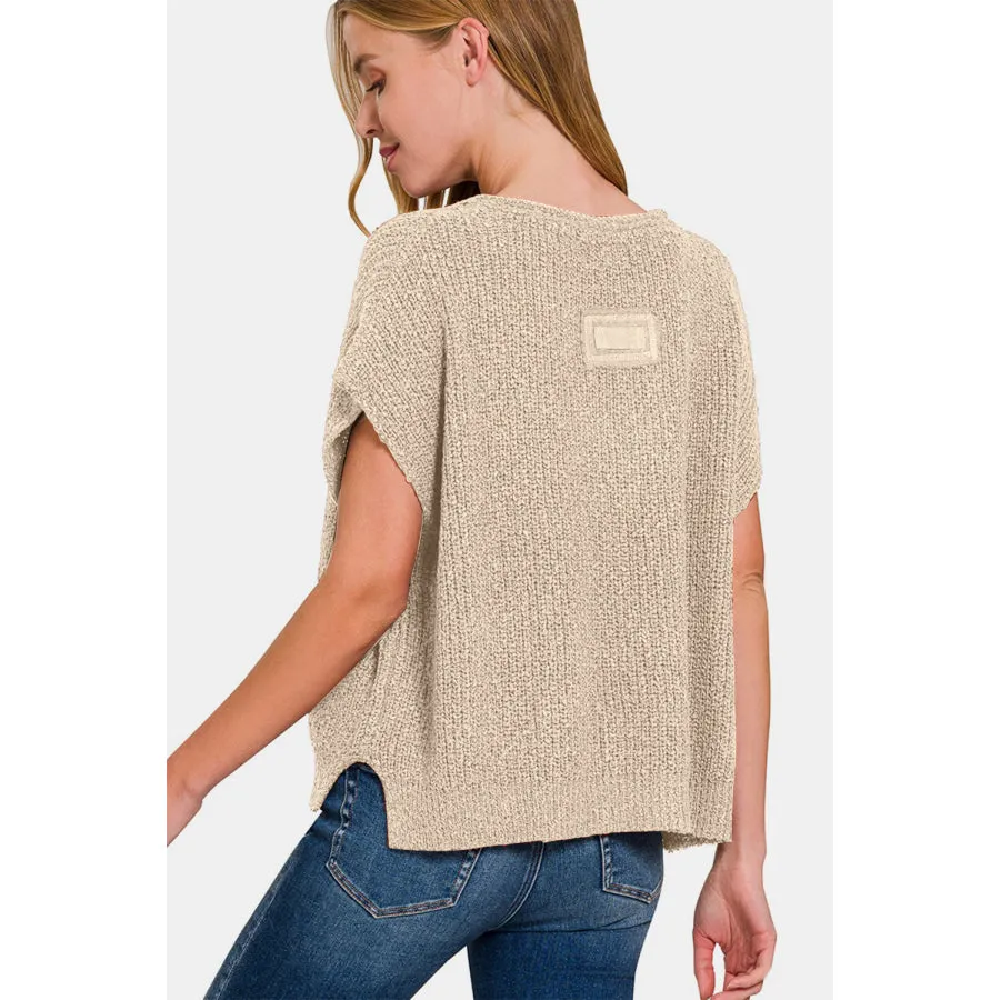 Zenana Short Sleeve Side Slit Sweater