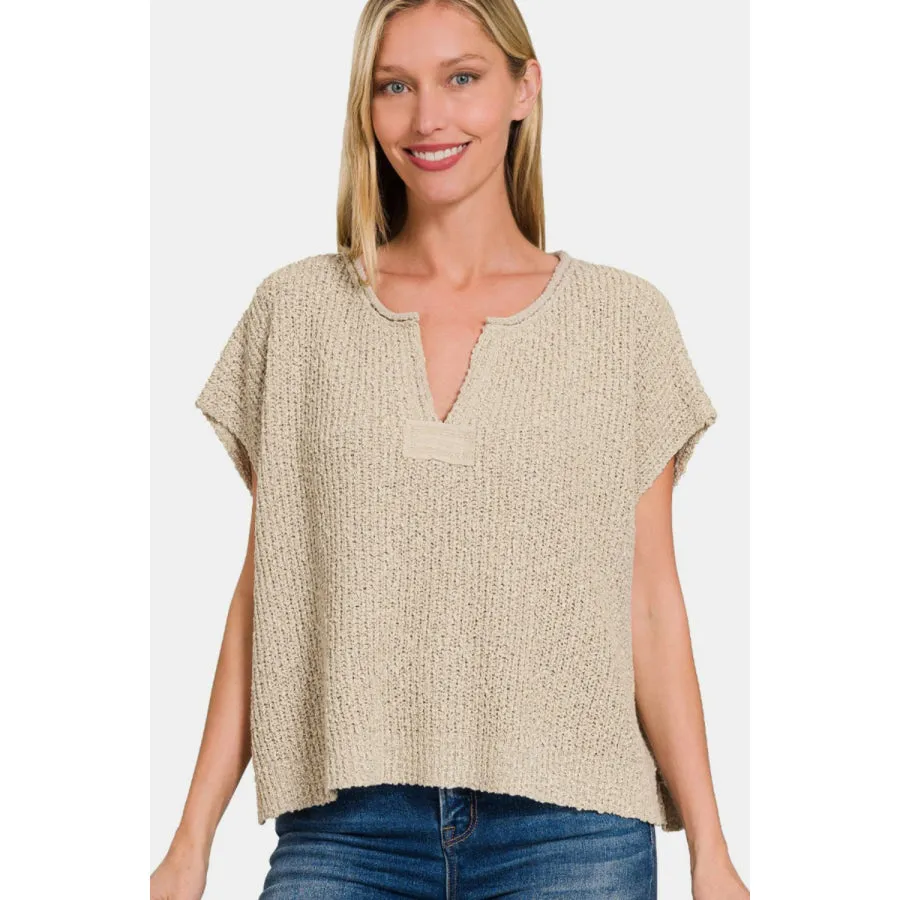 Zenana Short Sleeve Side Slit Sweater